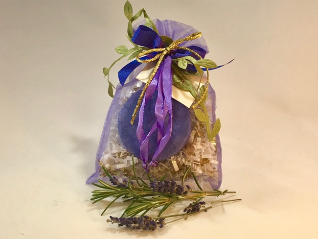 Purple Sacque with Rosemary Lavender Soap & Bombe
